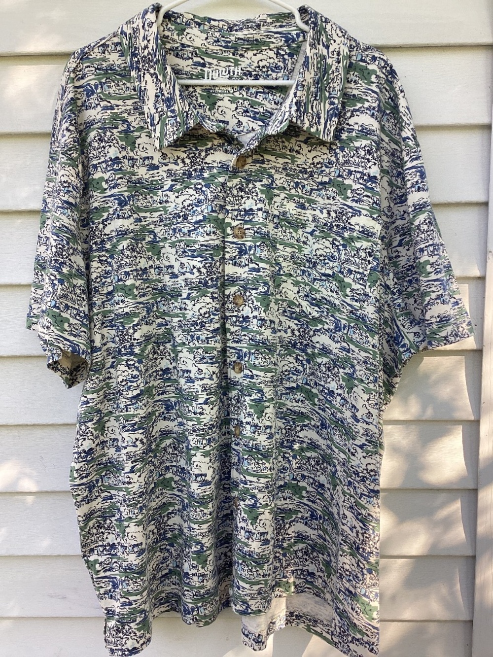 Duluth Trading Un-Longtail Button Down Camp Shirt 3XL Scenic Tropical Print Exce